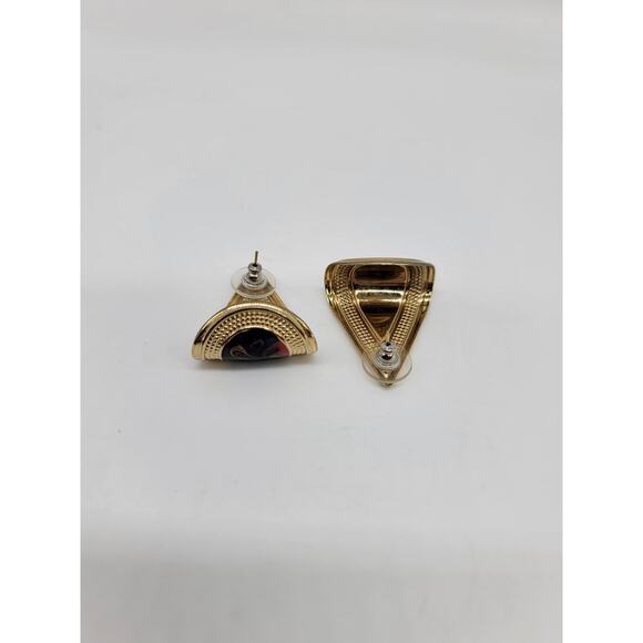 Vintage Painted Bent Oval Shape Pierced Earring Set Estate Jewelry 80's 90's - Picture 2 of 5